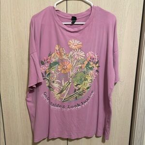 Pink Graphic T-Shirt with Floral Design
